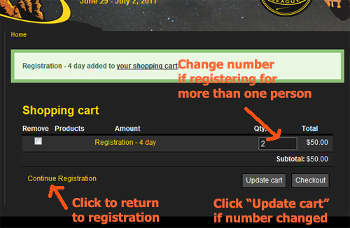 Registration shopping cart